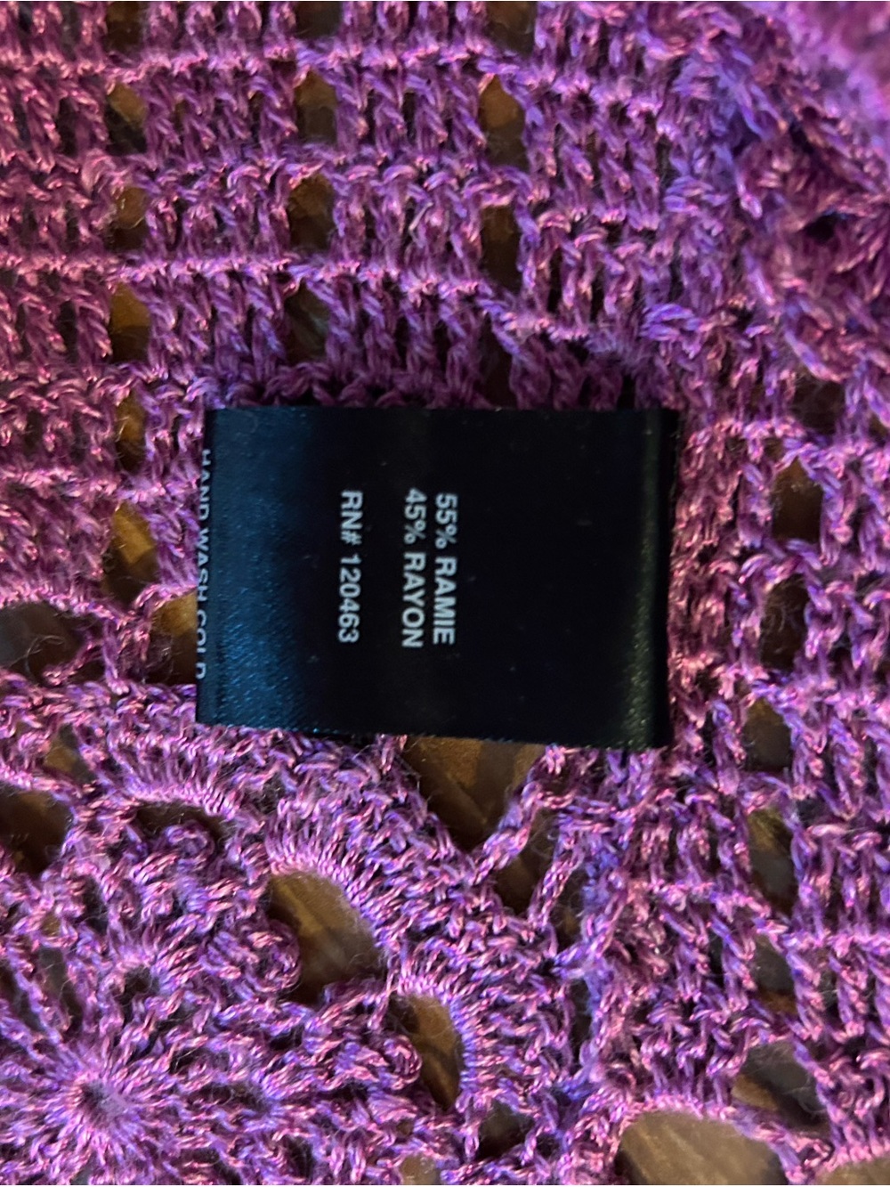 Source Unknown purple Crochet ramie and rayon blend Open-Front crop shrug. Med. - Picture 4 of 6